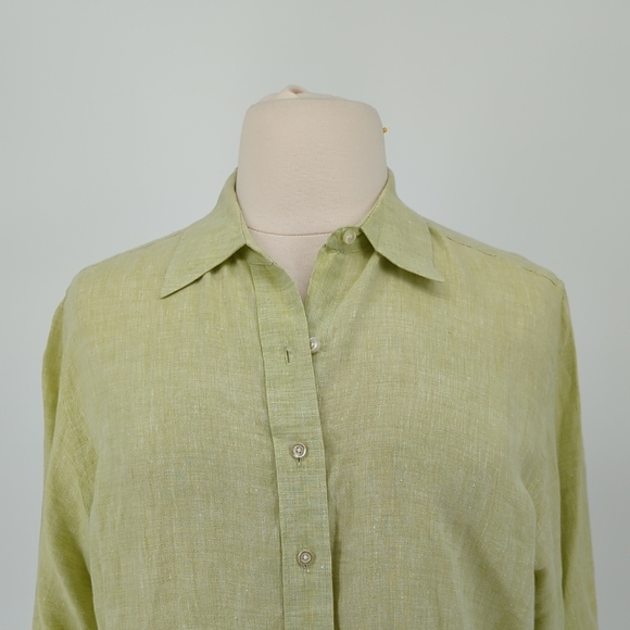 00260 Land's End Button Down Linen Shirt Lime Green 18W coastal grandma preppy - Picture 3 of 6